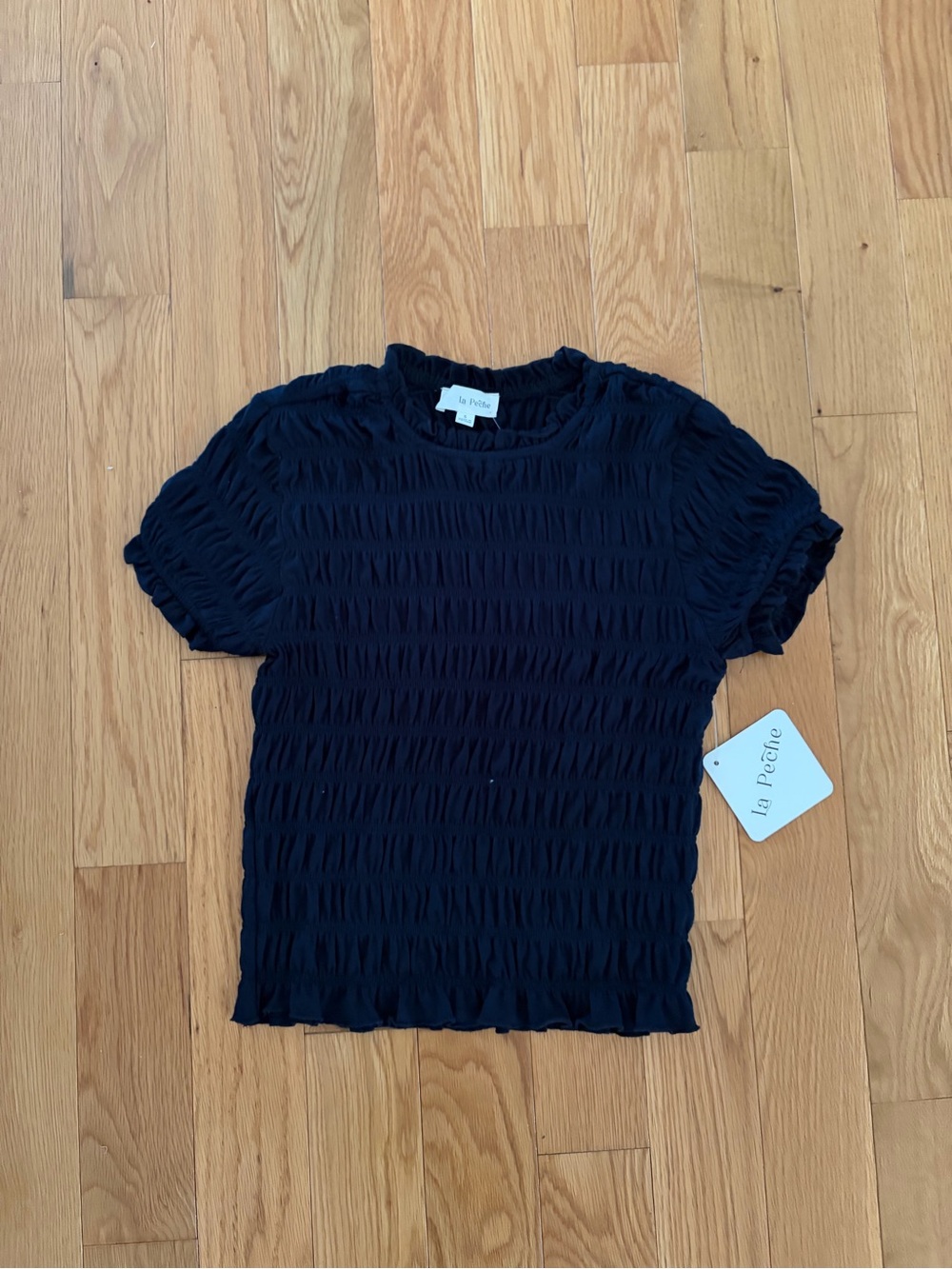 La Pêche navy blue Ruched Short Sleeve Top